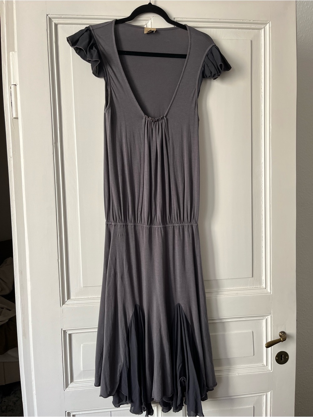 Ella Moss Grey Drop Waist Ruffle Dress MIDI
